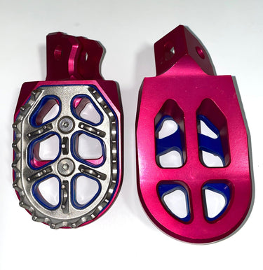 Footpegs- MX Style CNC, PINK With Blue Accents to Fit ALL Pūr-Speed Balance Bikes | P99-118